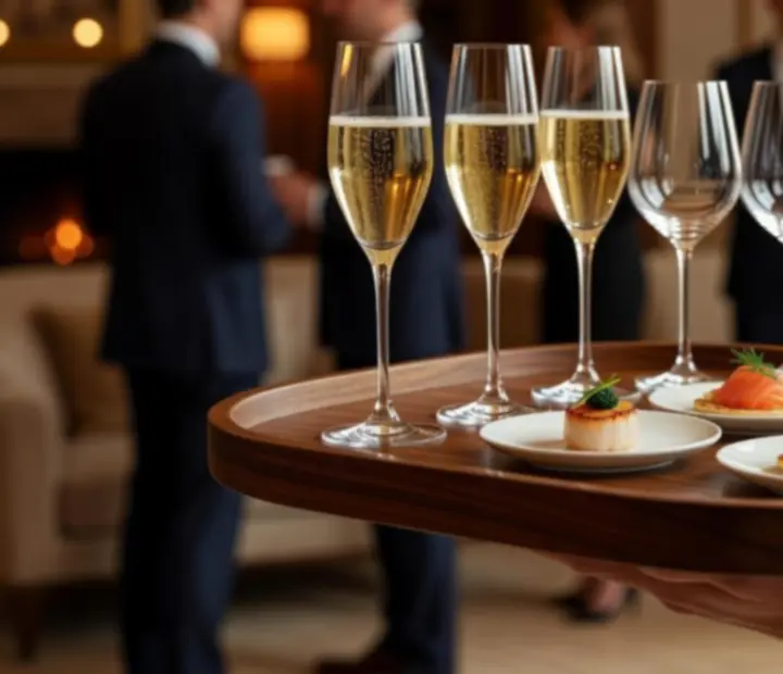 Tray of elegant cocktails and canapés prepared for an evening event