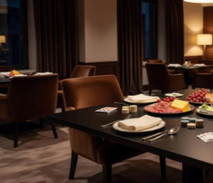 Private table experience with ambient lighting and guests gathered around a refined card table
